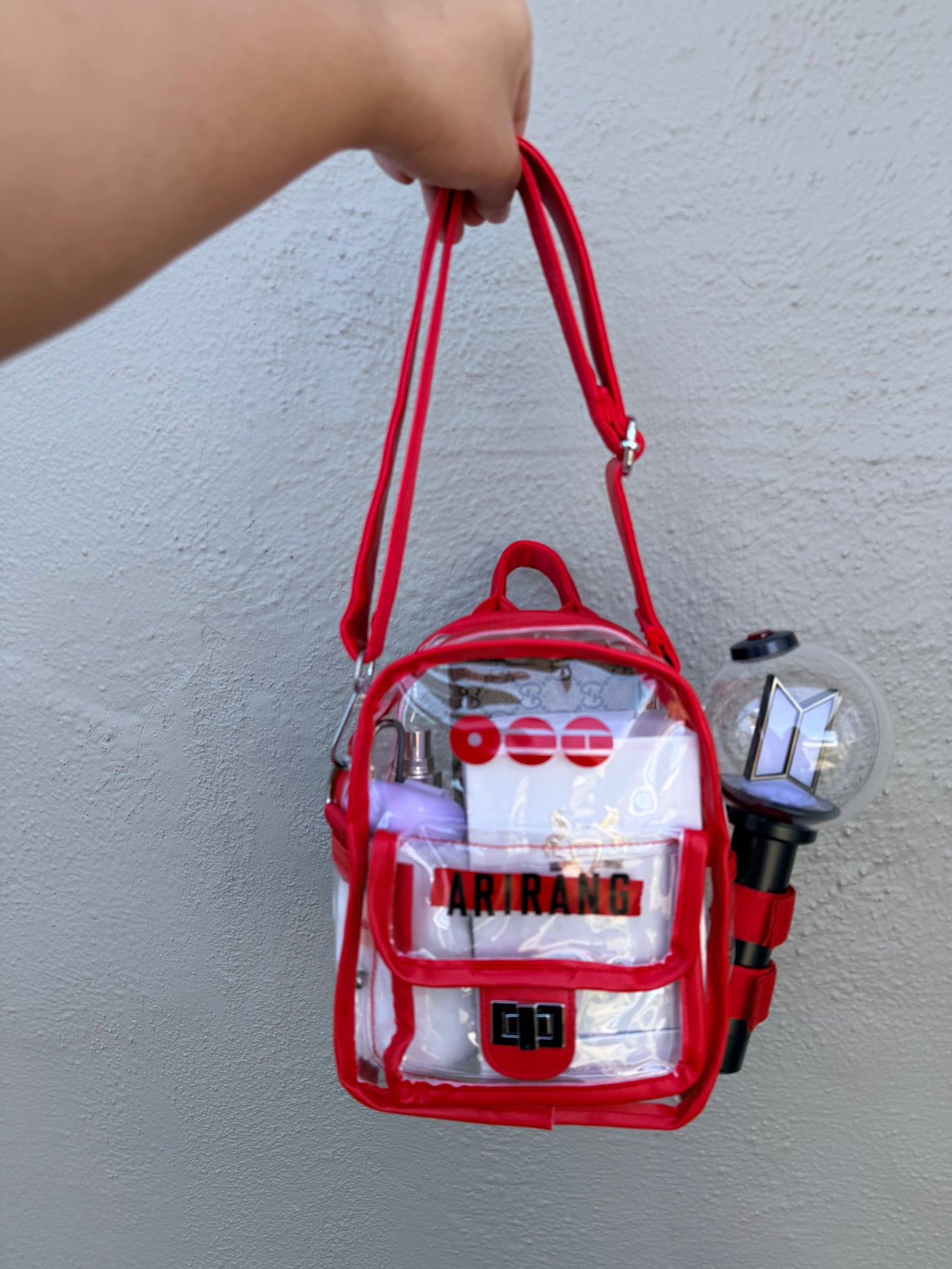 BTS ARMY Red Stadium Concert Bag with Lightstick Holder | SeoulfulSF