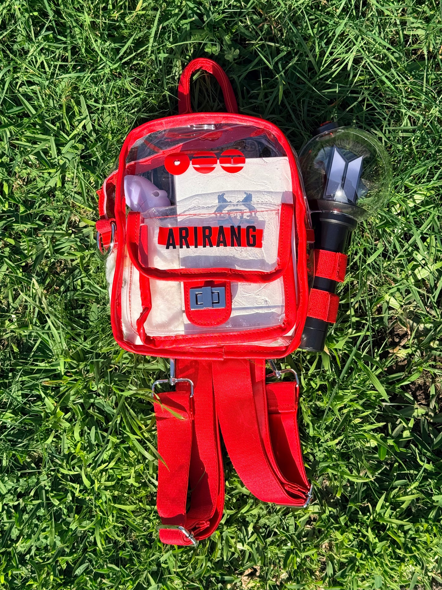 BTS ARMY Red Stadium Concert Bag with Lightstick Holder | SeoulfulSF