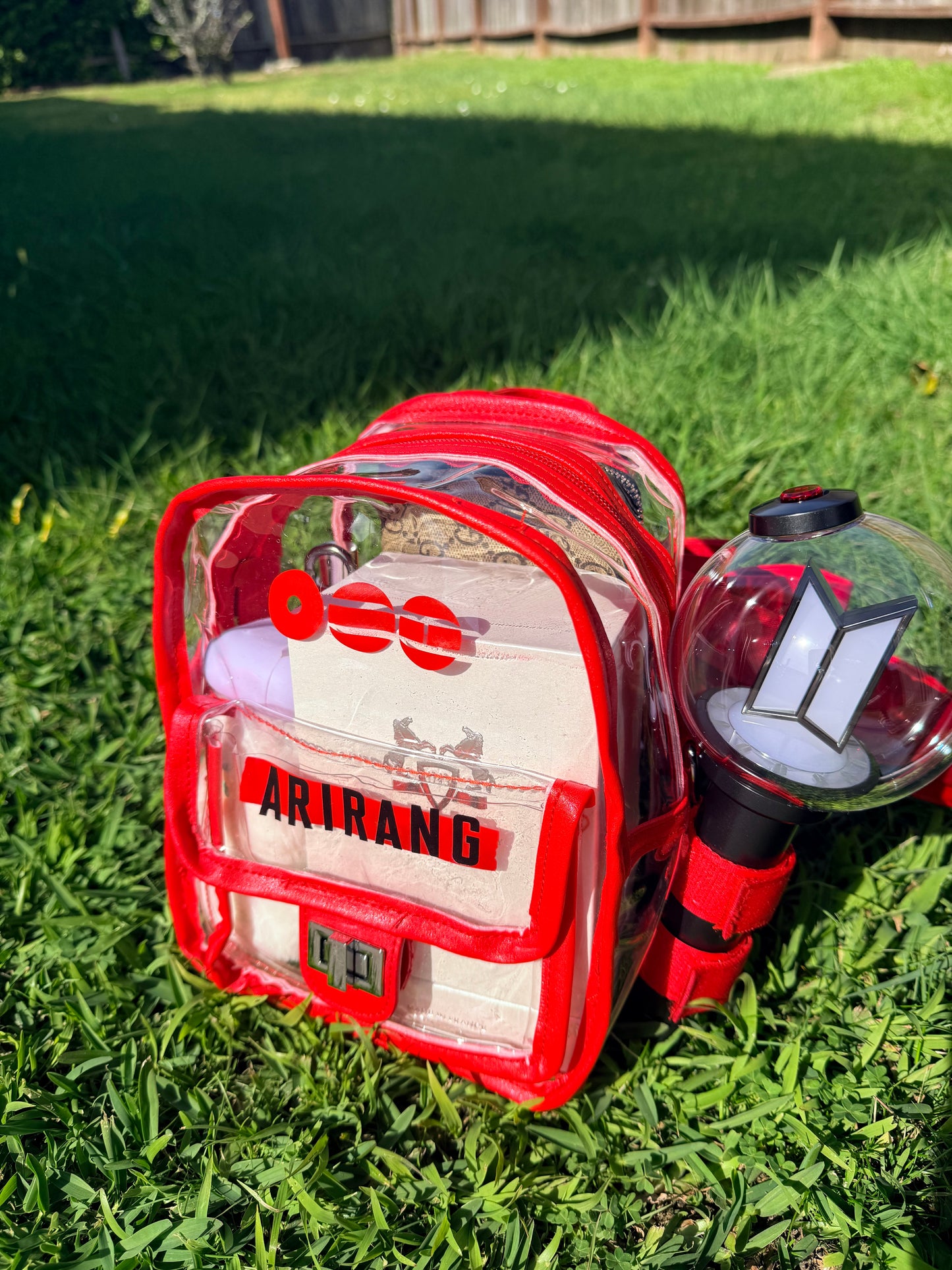 BTS ARMY Red Stadium Concert Bag with Lightstick Holder | SeoulfulSF