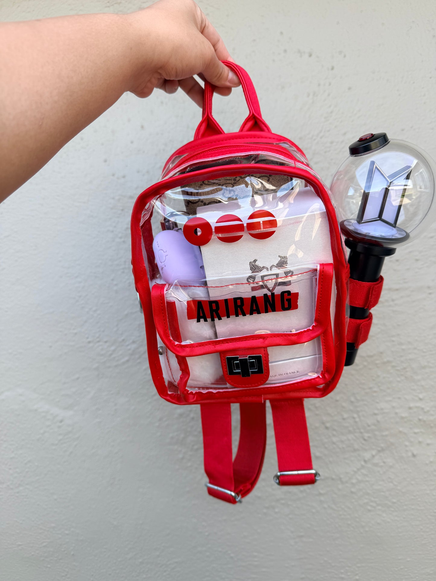 BTS ARMY Red Stadium Concert Bag with Lightstick Holder | SeoulfulSF